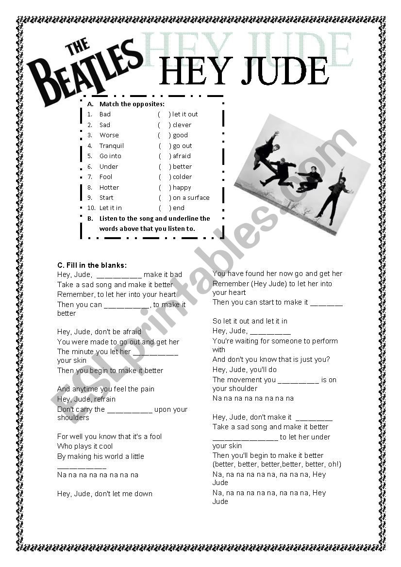 Hey Jude worksheet