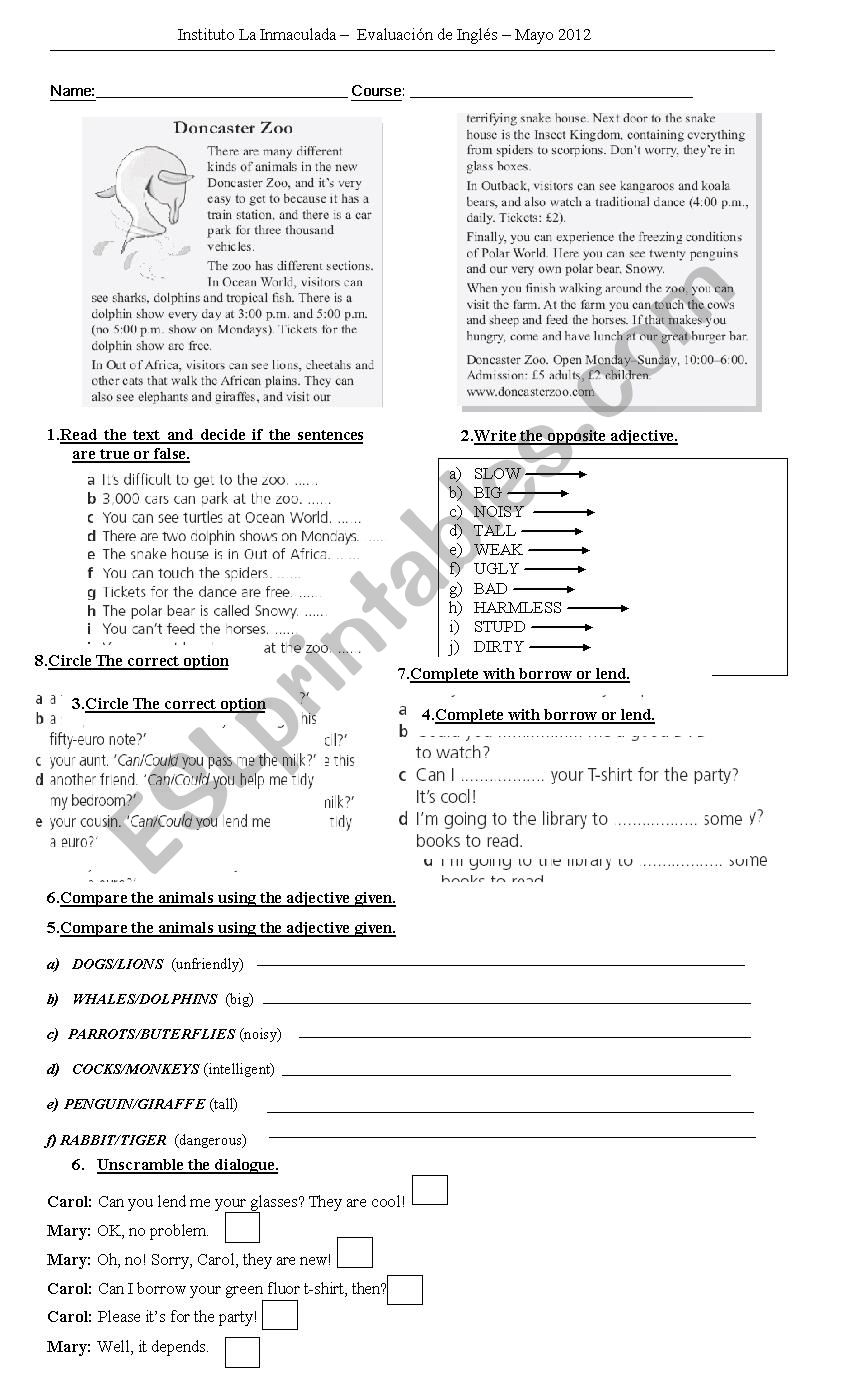 TEST FOR ELEMENTARY worksheet