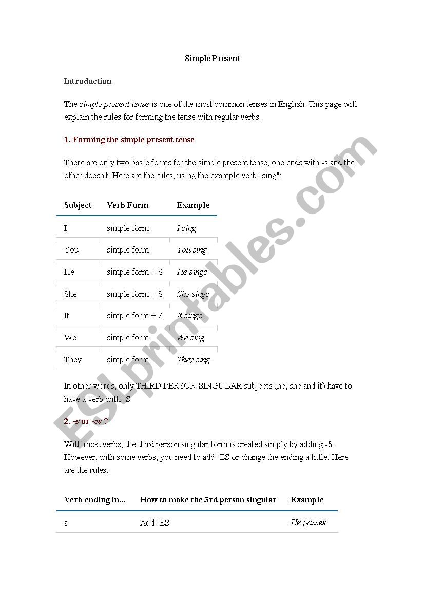 simple present worksheet