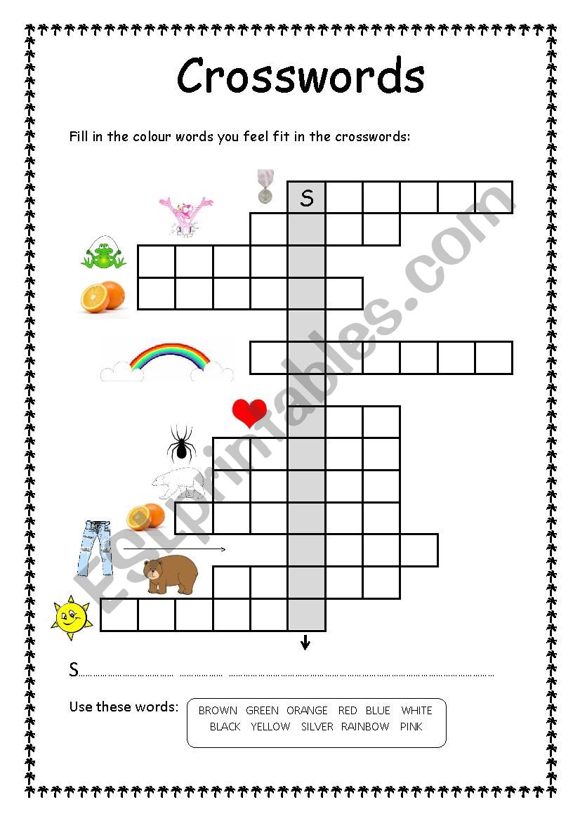 Colours crosswords worksheet