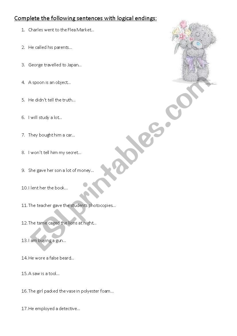 Purpose Sentences Practice worksheet