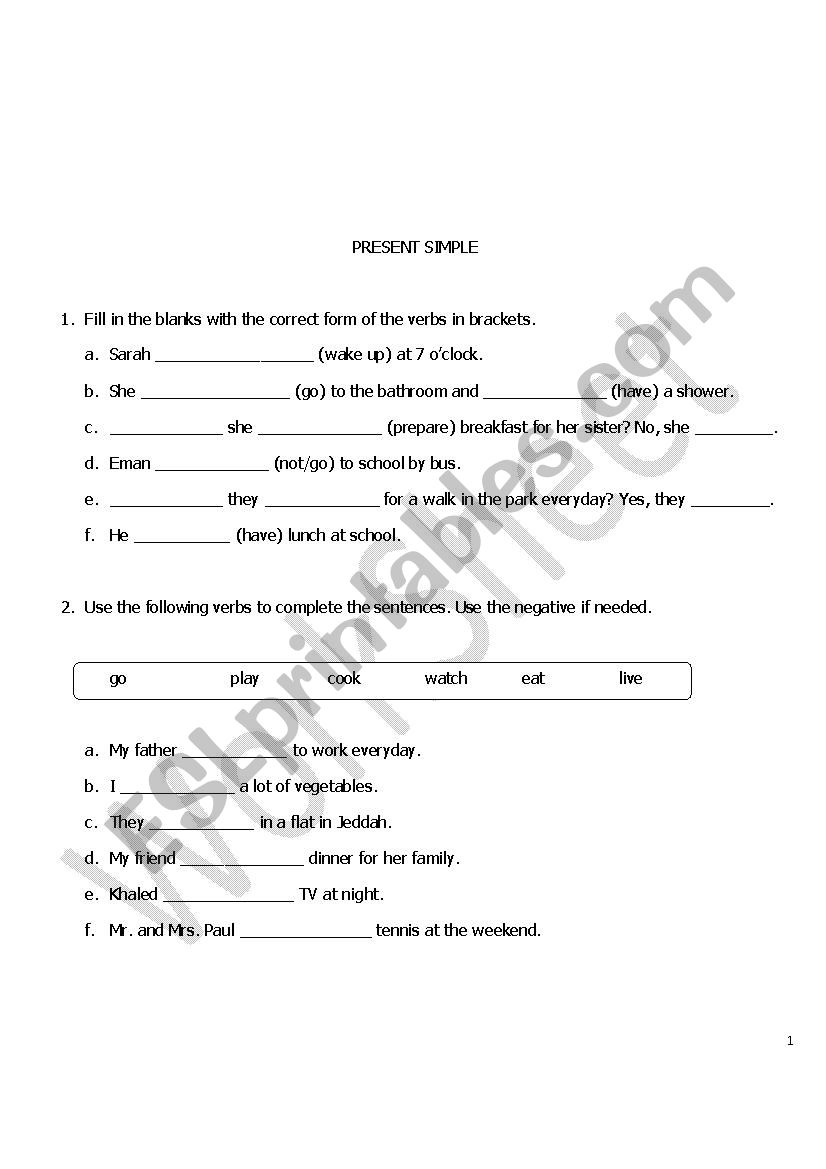 Present simple worksheet worksheet