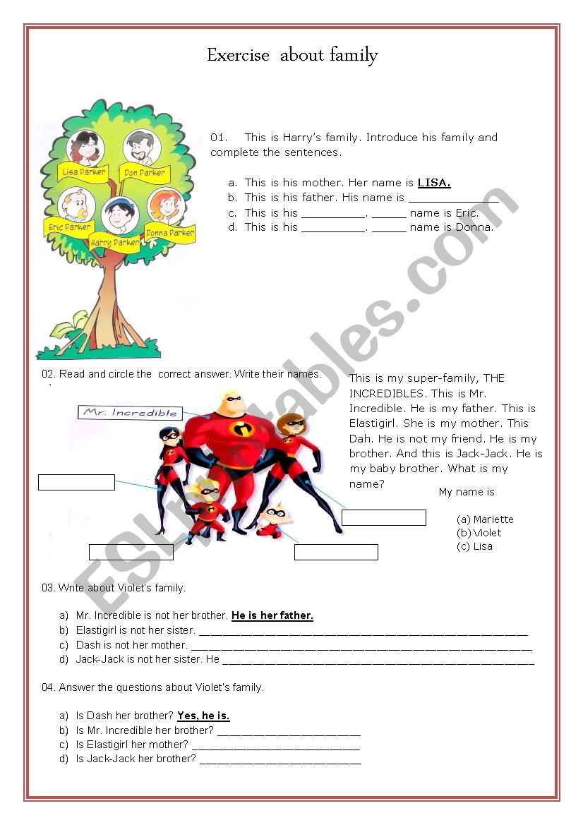 FAMILY worksheet