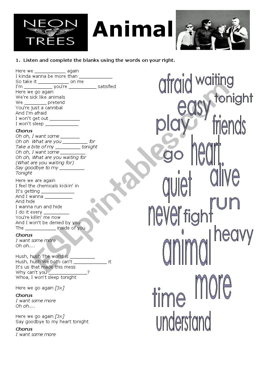 Animal by Neon Trees worksheet