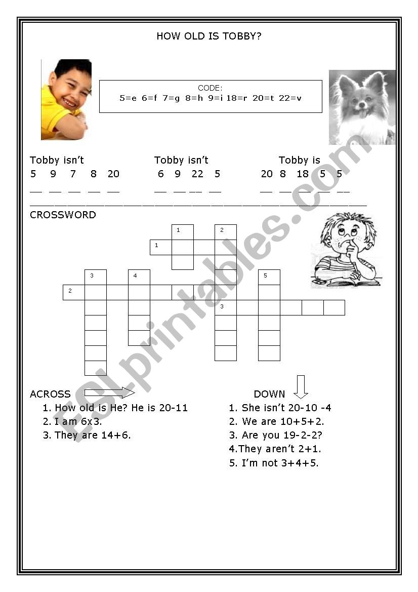 HOW OLD IS TOBBY? worksheet