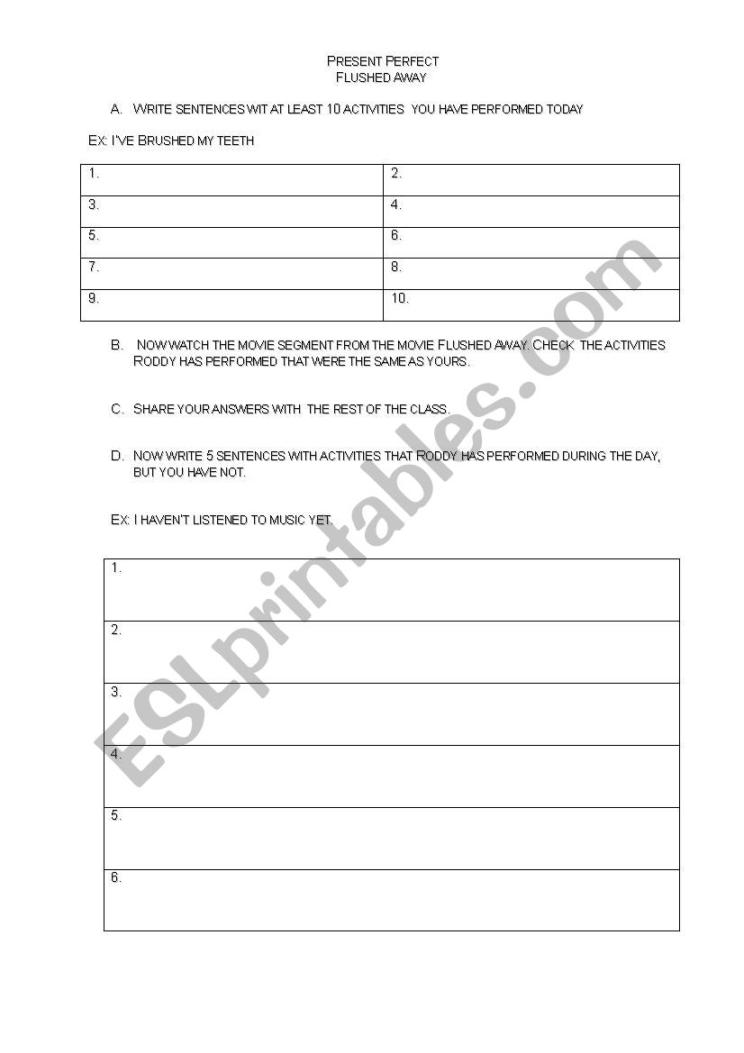 Flushed Away worksheet