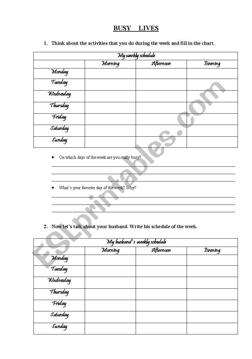 busy lives worksheet