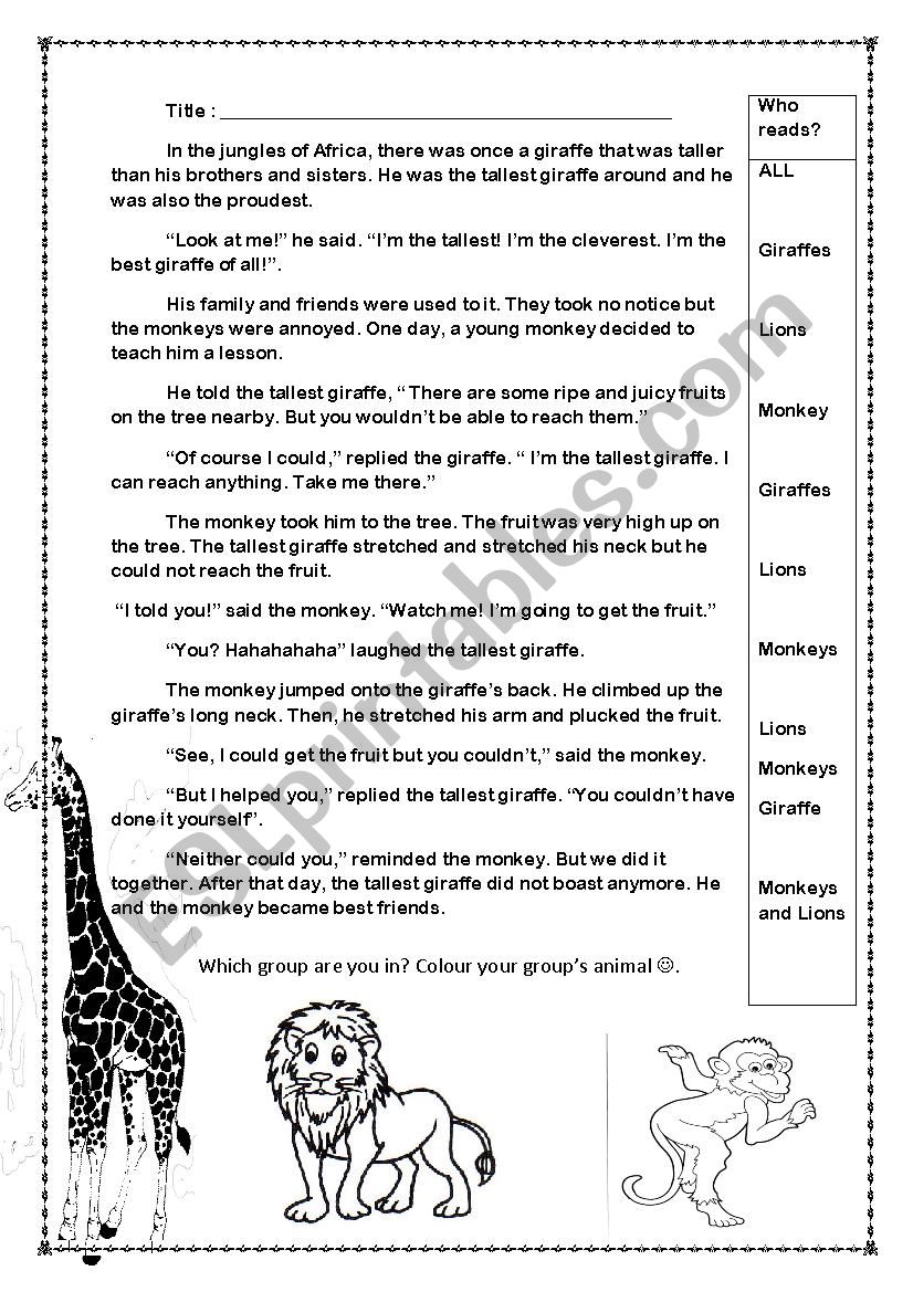 The Tall Giraffe worksheet