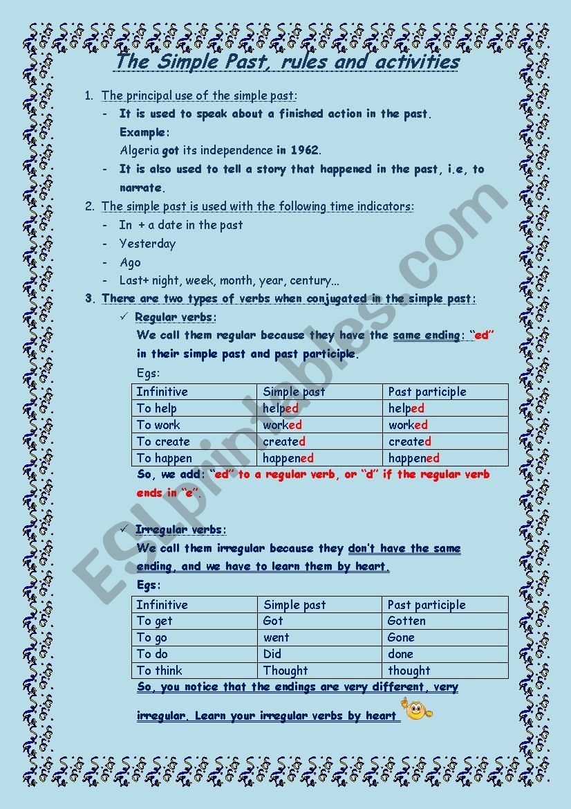 The simple past, rules and activities