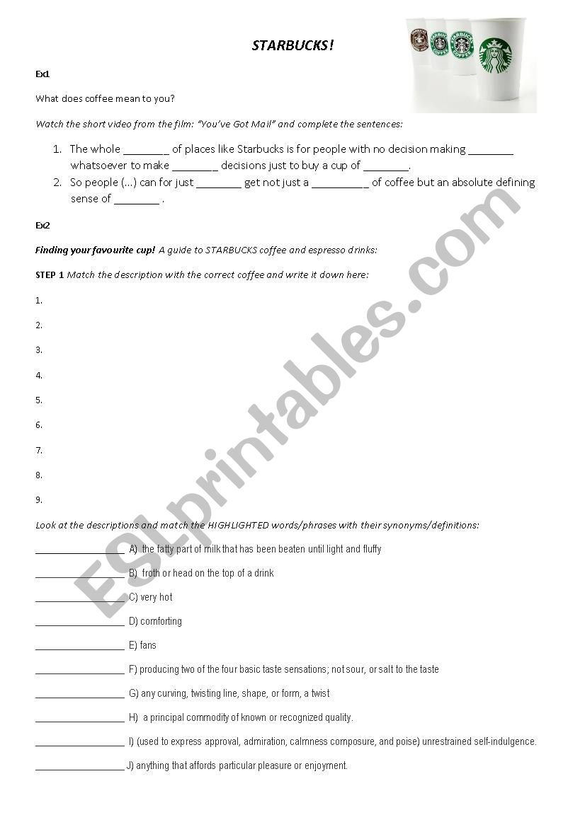 Starbucks worksheet