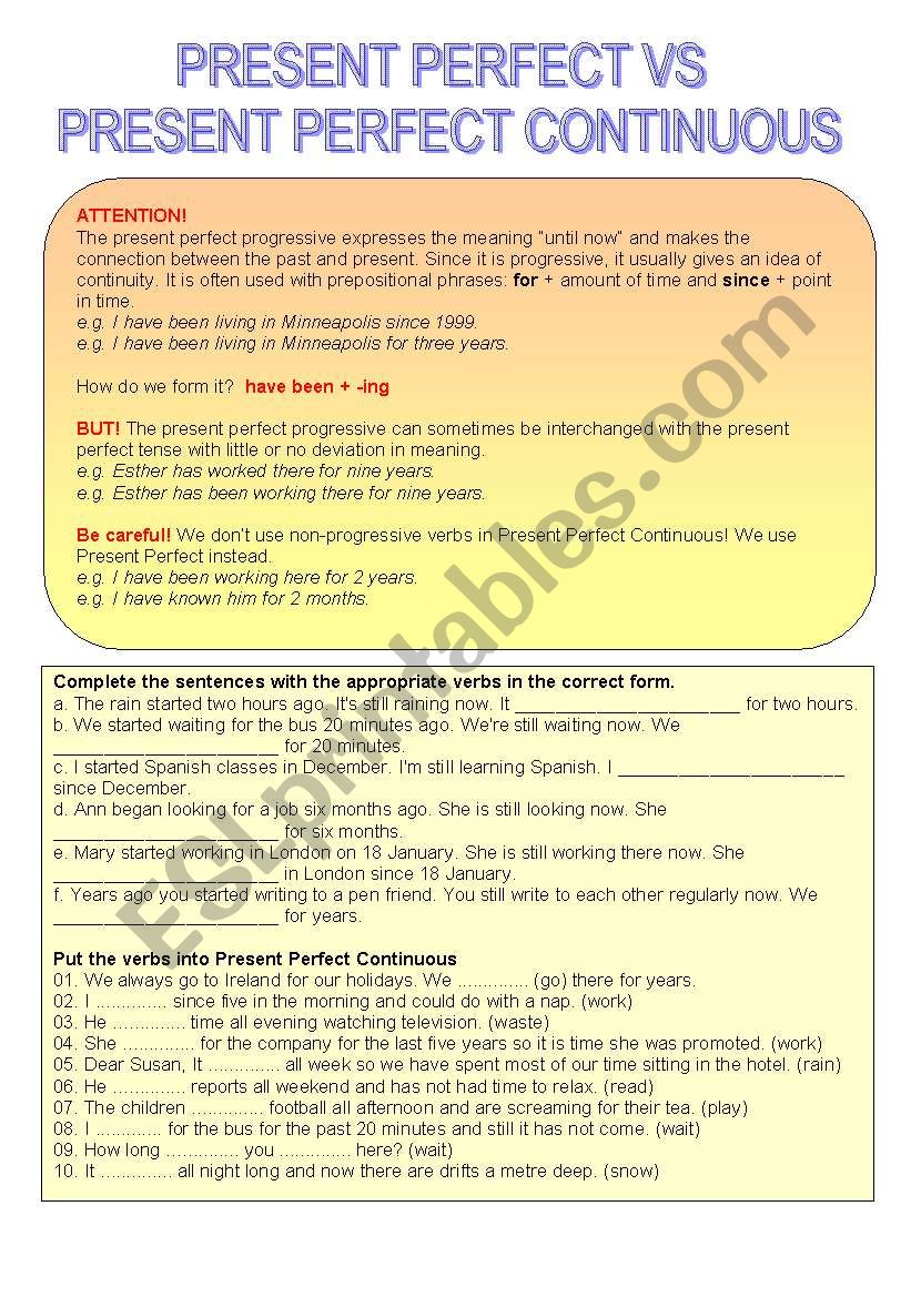 Present Perfect Simple vs Present Perfect Continuous