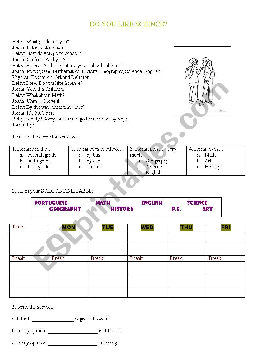 SUBJECTS worksheet