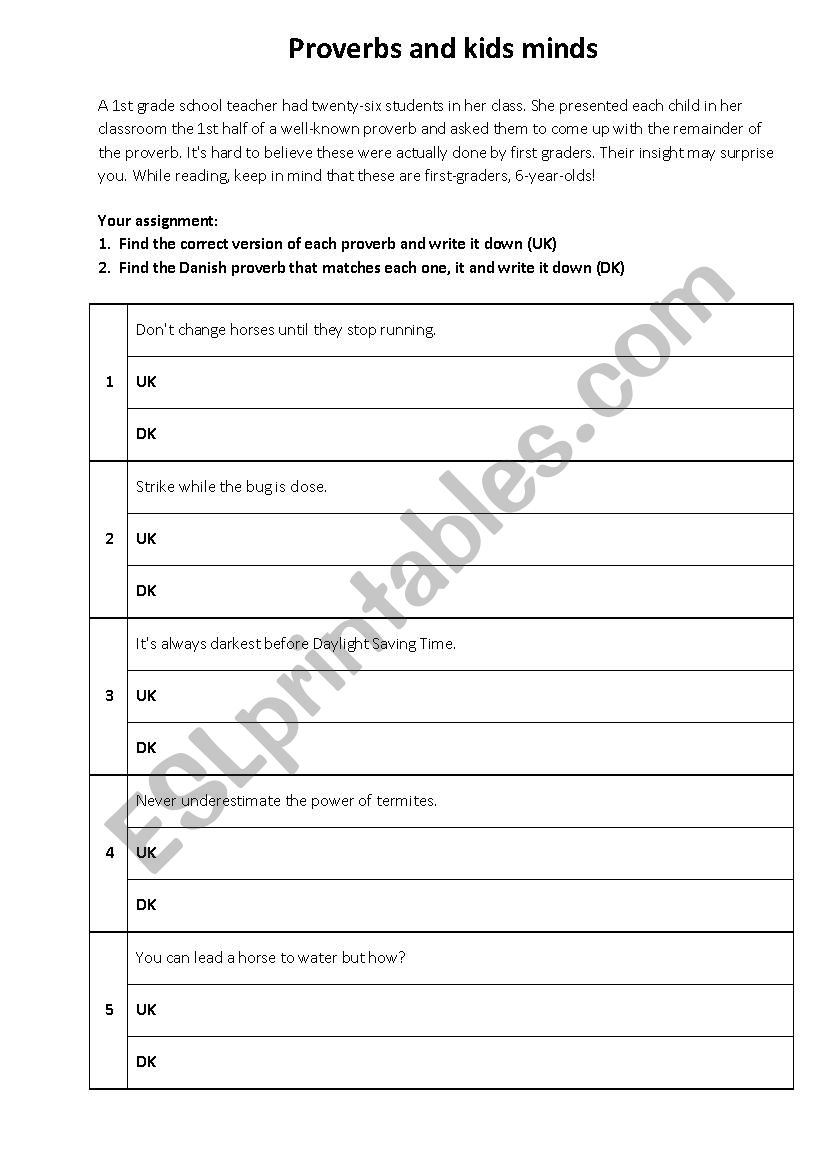 Proverbs and kids minds - from joke to assignment