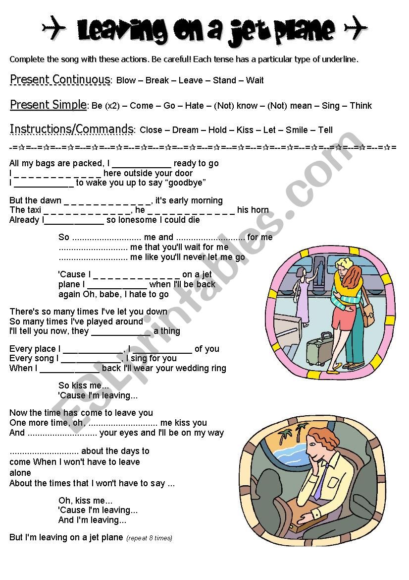 Song - Leaving on a jet plane worksheet