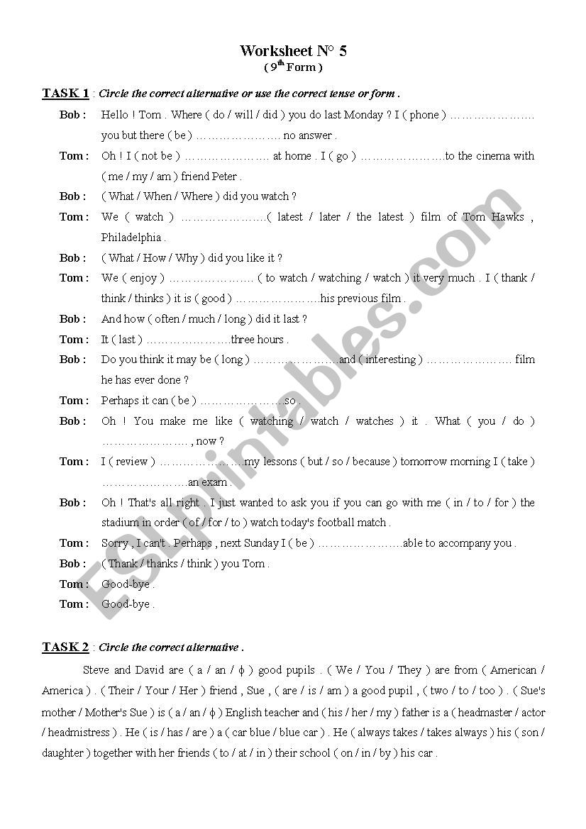 9th Form worksheet 5 worksheet