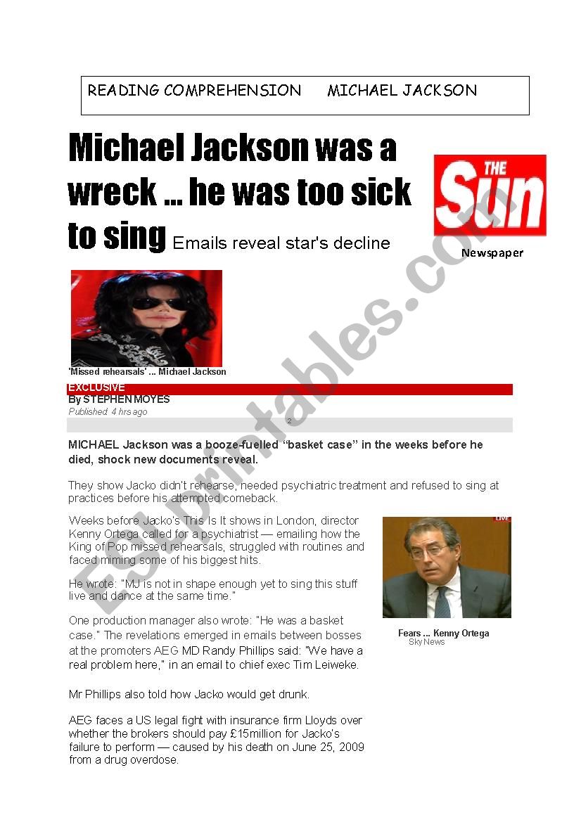 reading comprehension Michael Jackson