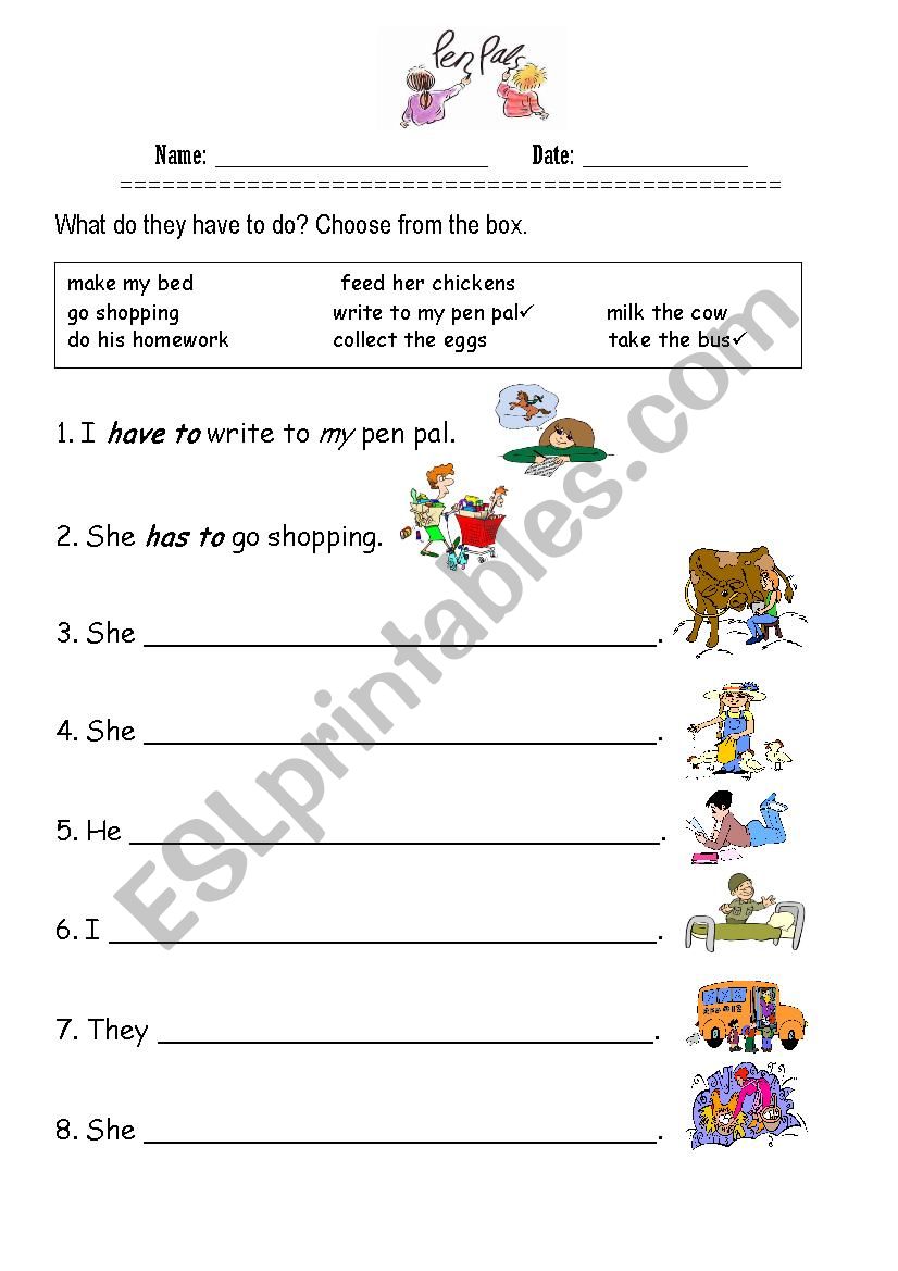 Penpals worksheet