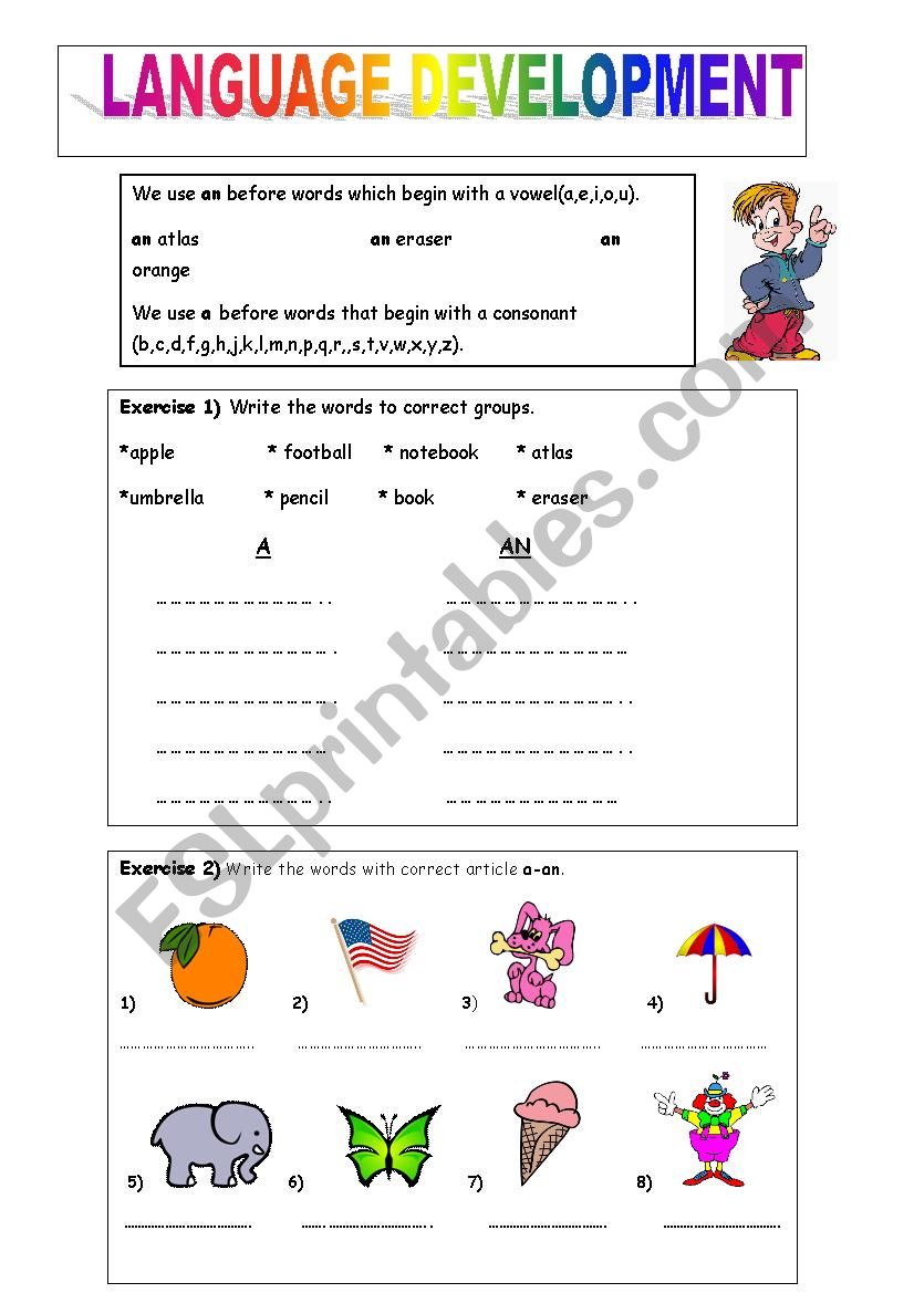 articles worksheet