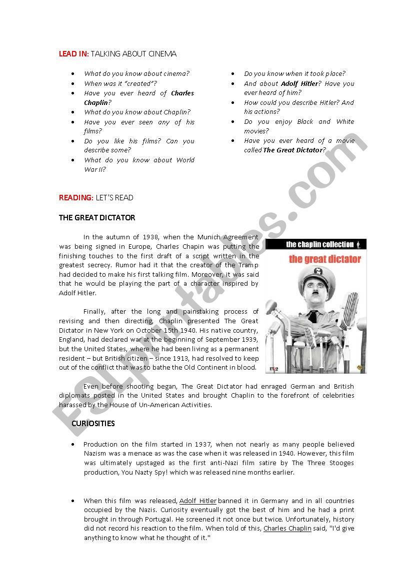 The Great Dictator worksheet