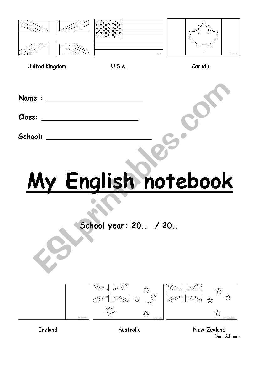 english notebook cover worksheet