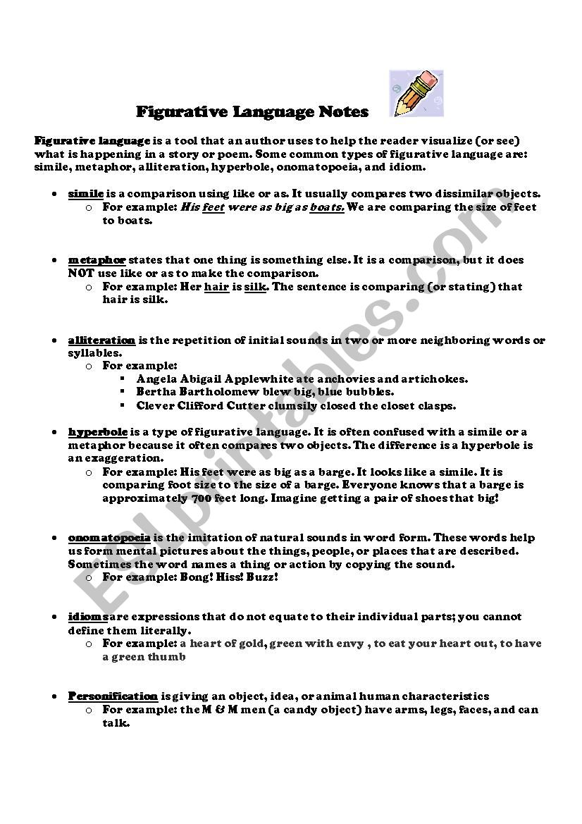 Figurative Language Notes worksheet