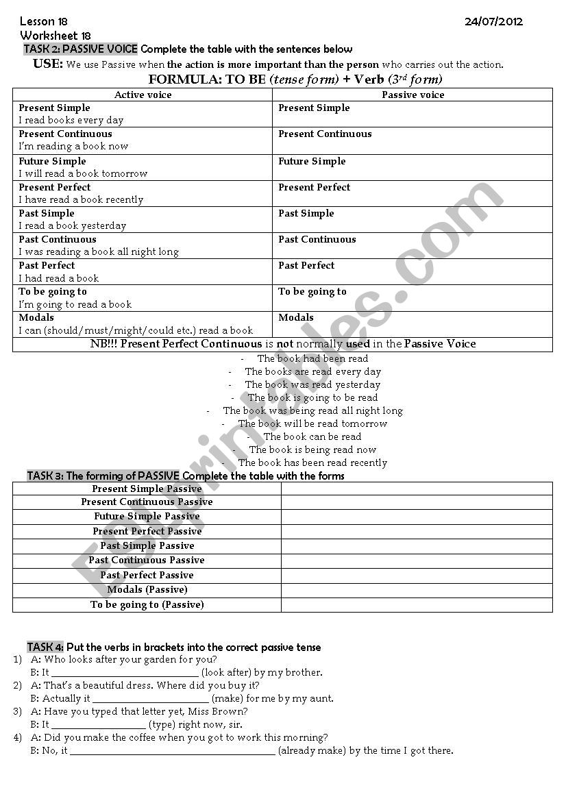 Passive Voice worksheet