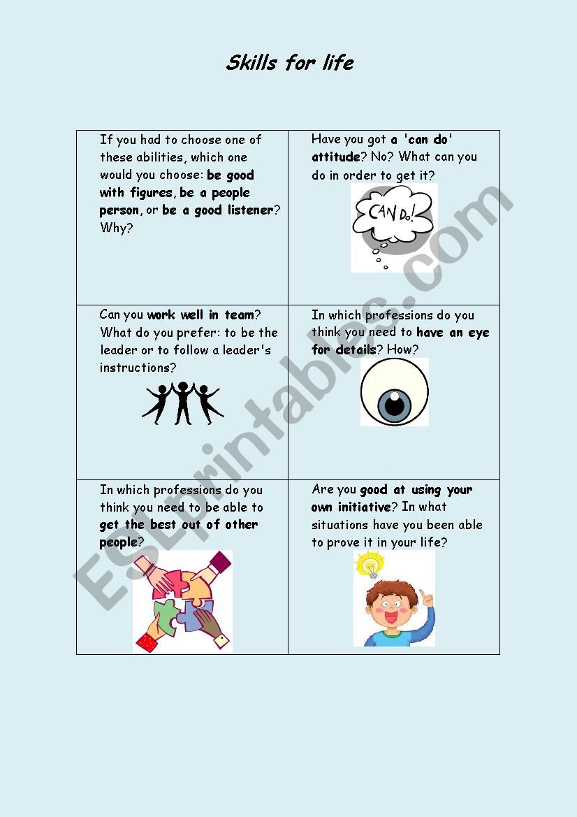 Speaking Cards - Job skills worksheet