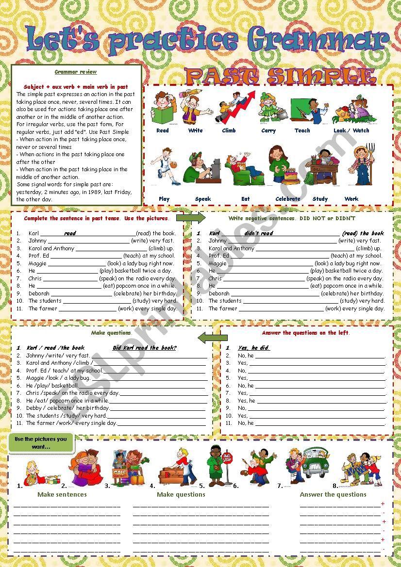 PAST SIMPLE / LET´S PRACTICE GRAMMAR - ESL worksheet by Sonyta04