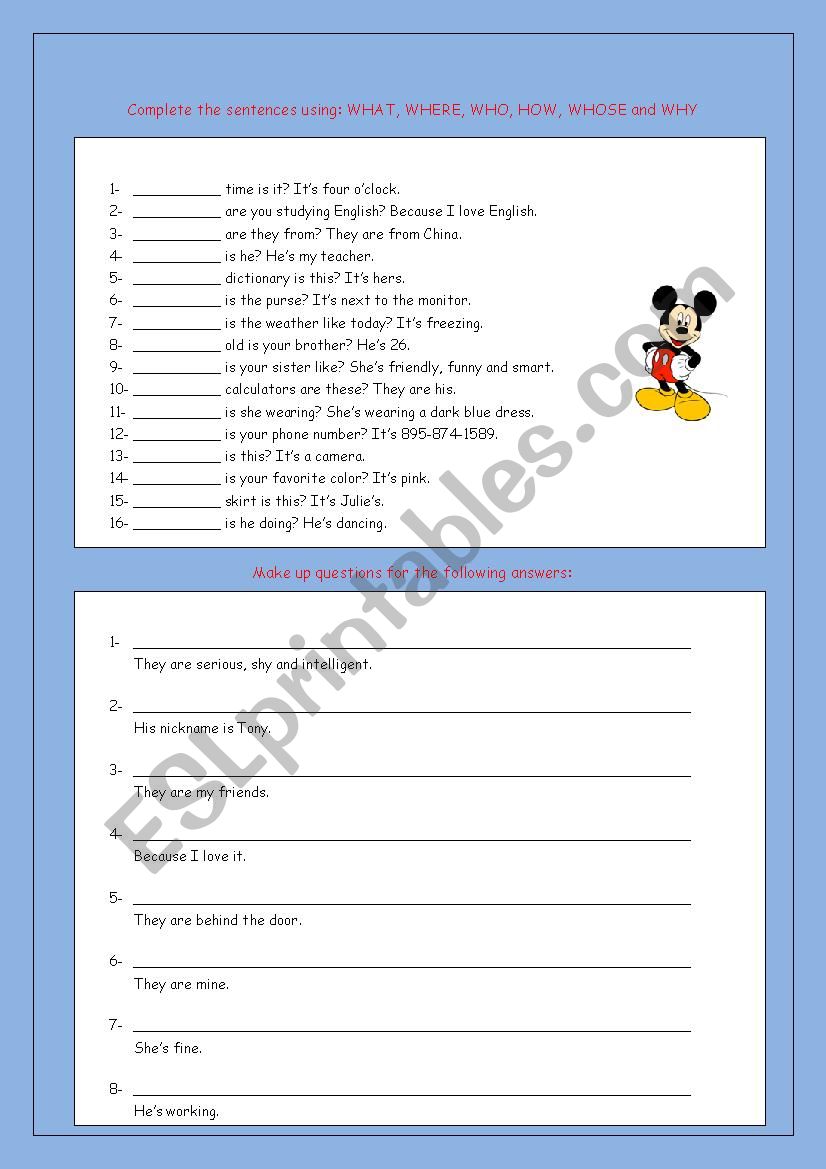 REVIEW ON WH-WORDS worksheet