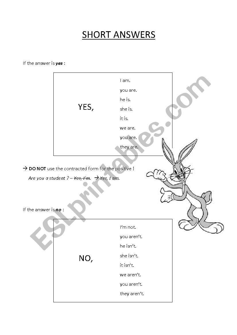 Short answers worksheet