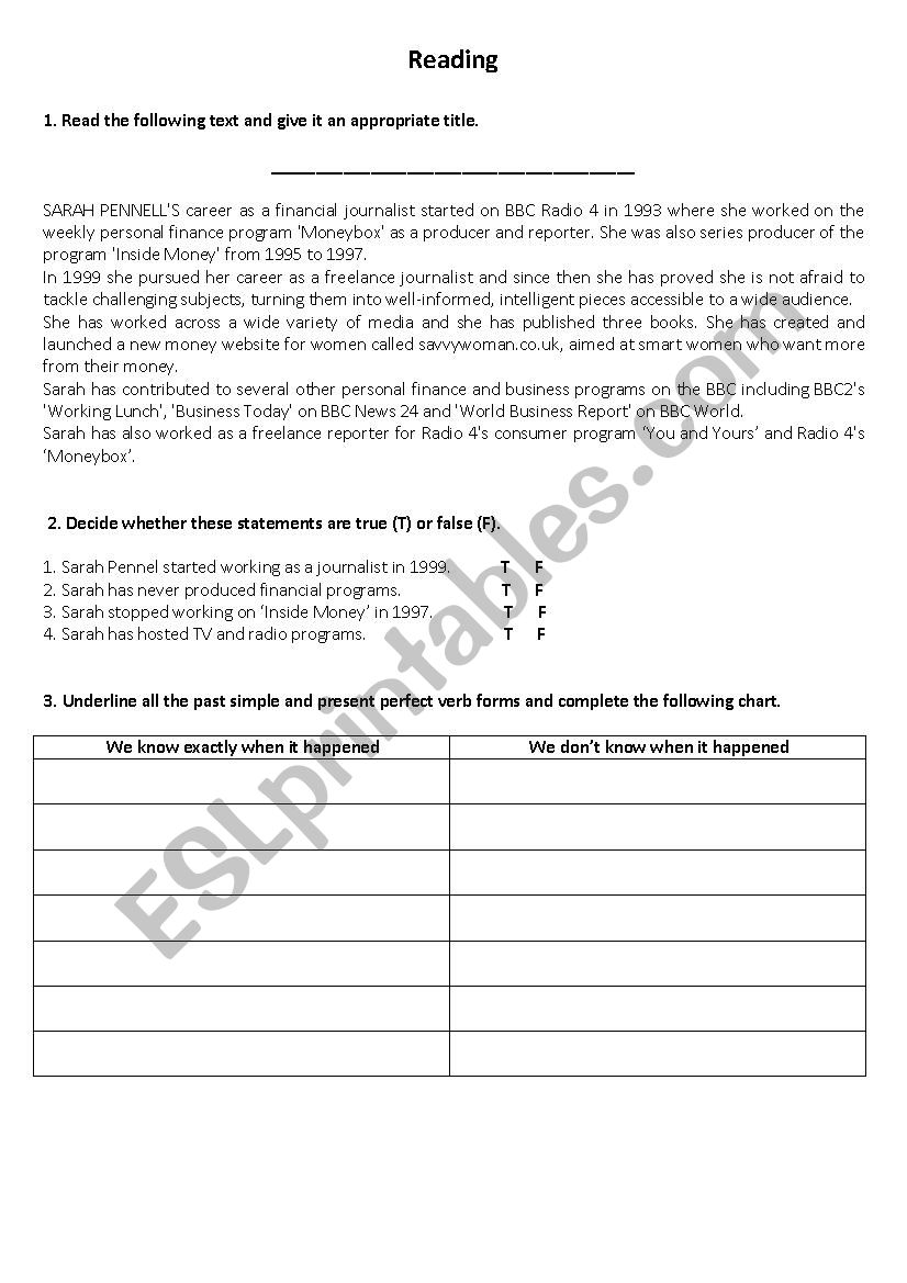 Biography and life experiences - Past Simple VS Present Perfect