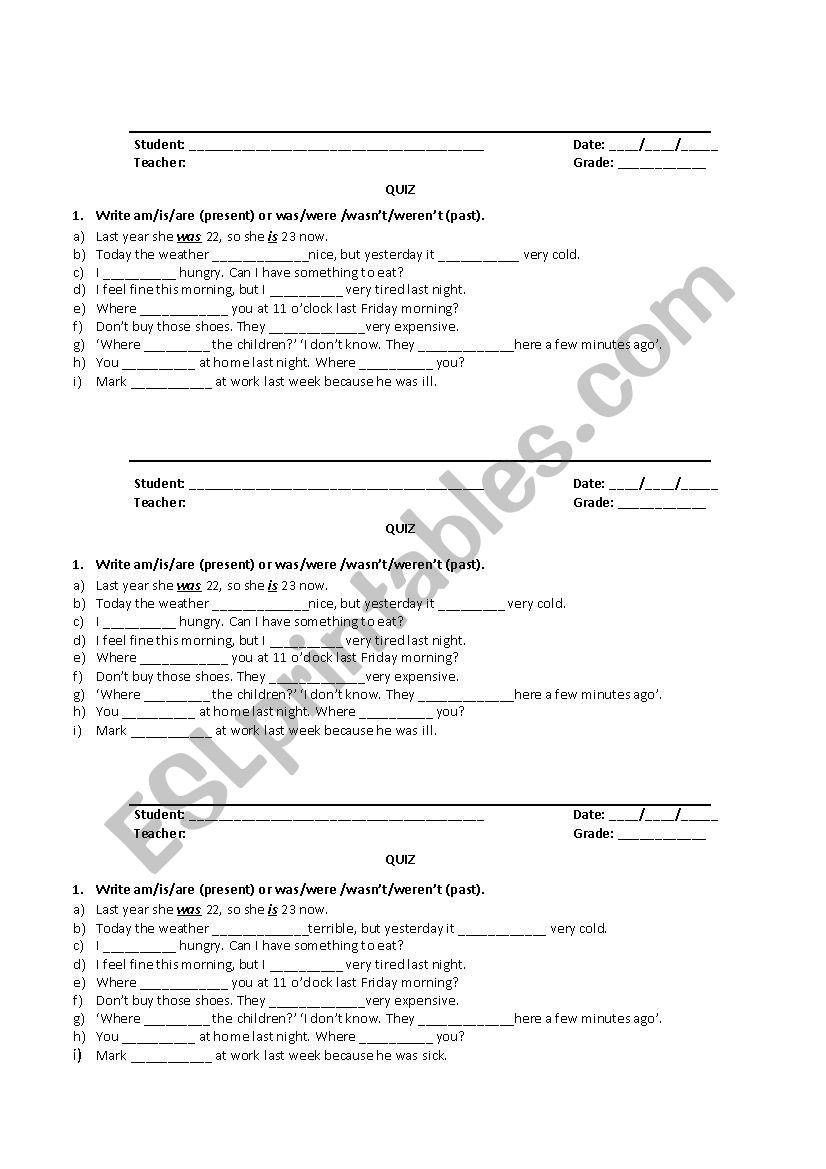 verb to be worksheet