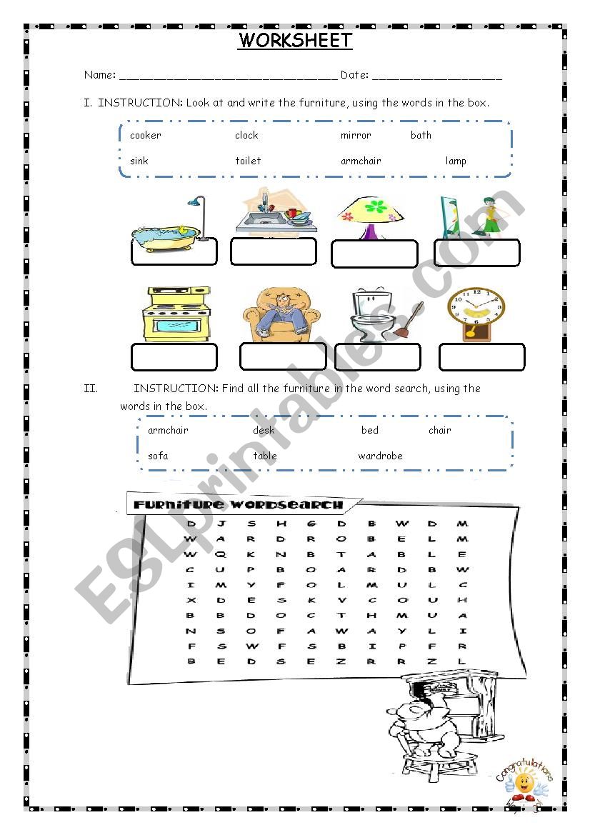 furniture worksheet