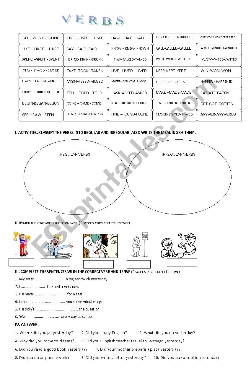 VERBS worksheet