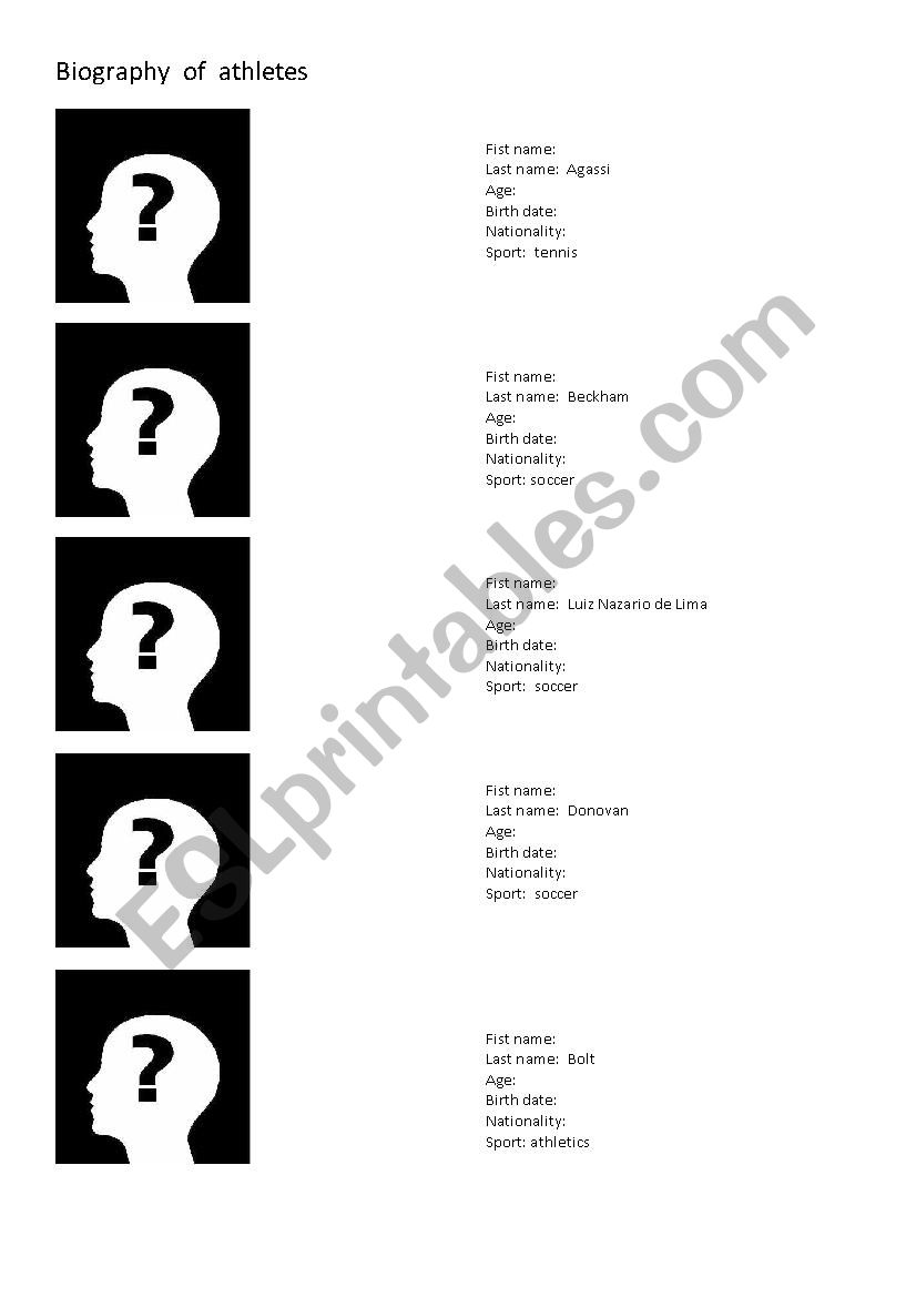 Biography of athletes worksheet