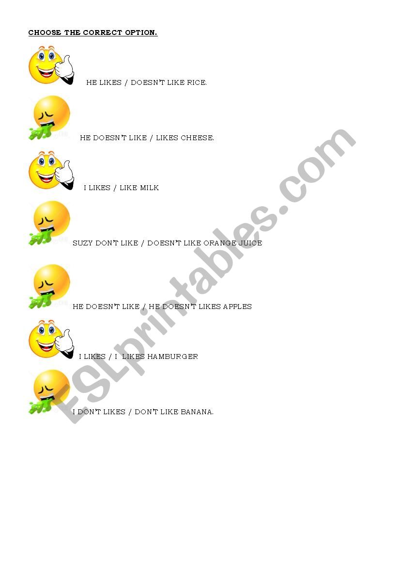 I LIKE OR I DONT LIKE  worksheet