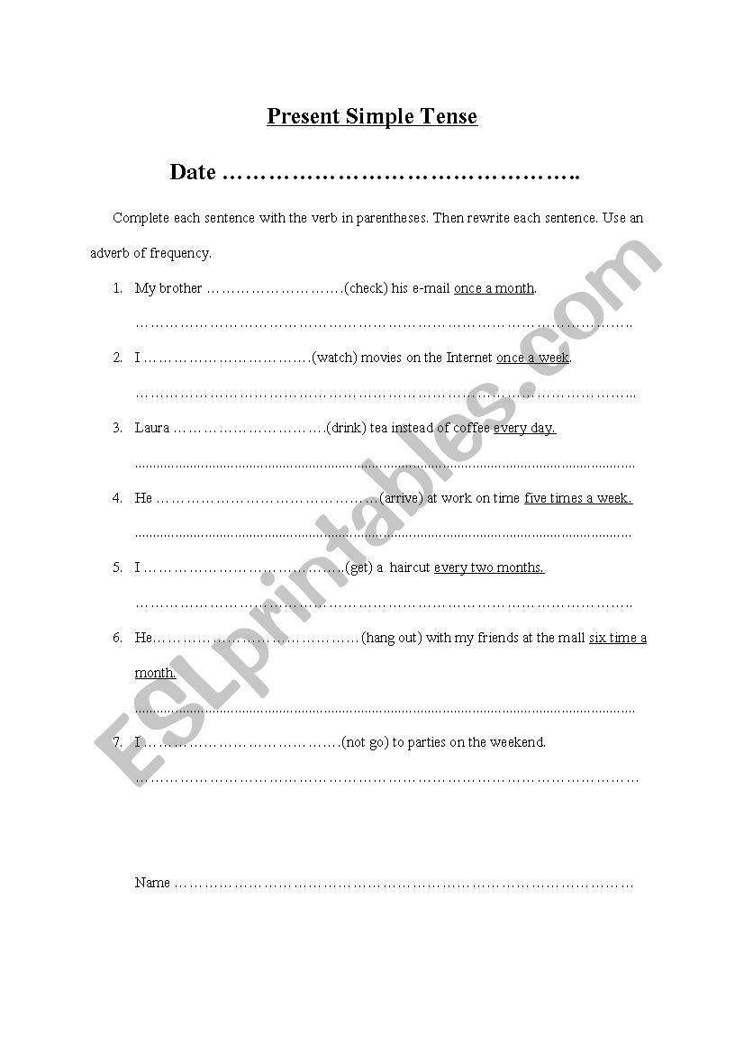 Present simple tense worksheet