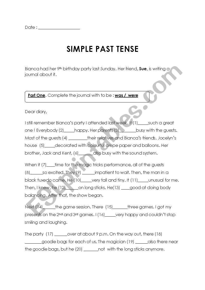 Simple past tense_to be worksheet