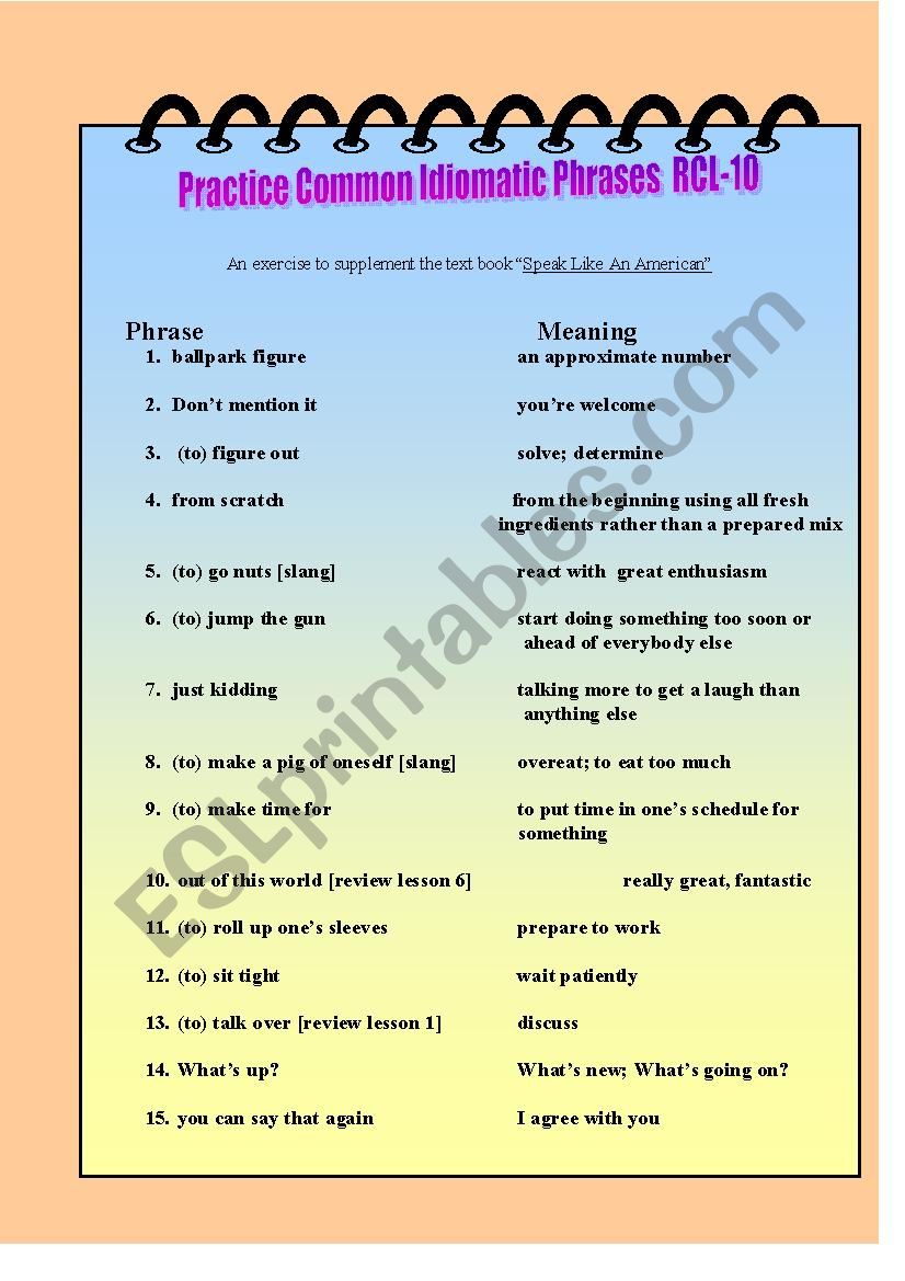 Practice Common Idiomatic Phrases RCL-10