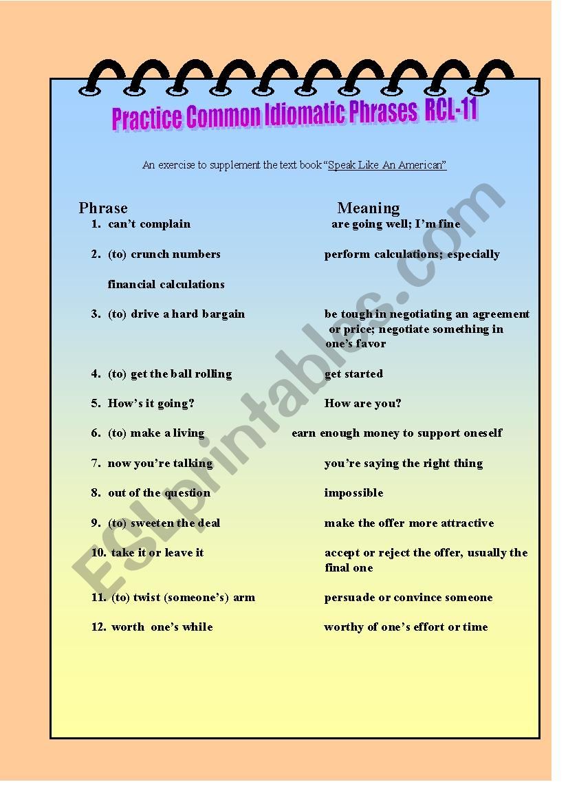 Practice Common Idiomatic Phrases RCL-11