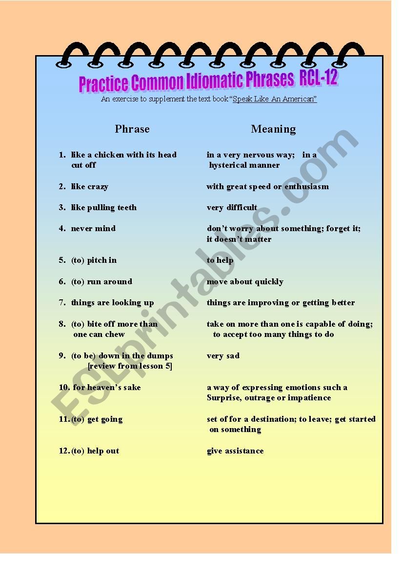 Practice Common Idiomatic Phrases RCL-12