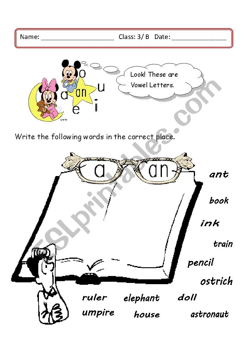 Vowel letters worksheet