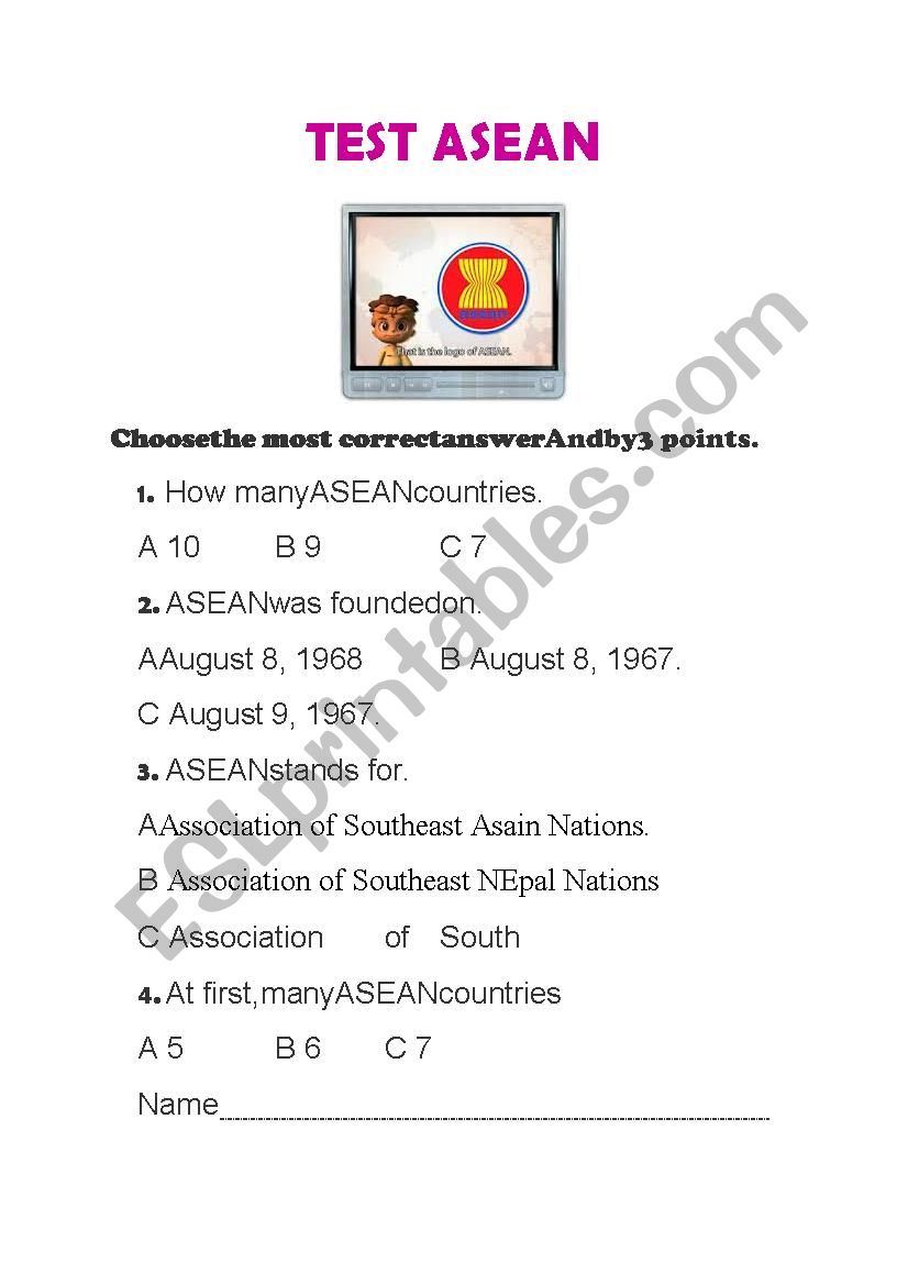ASEAN worksheet