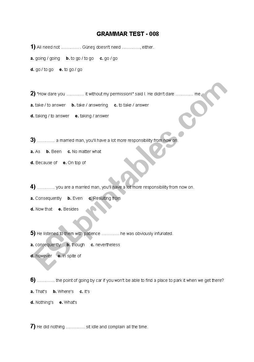 Grammar test 08   with answer keys