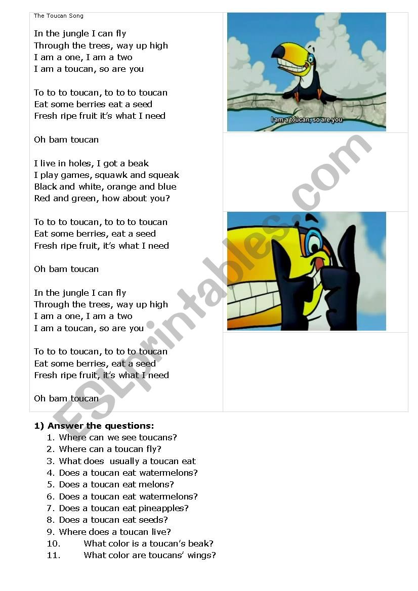 The Toucan Song exercises worksheet