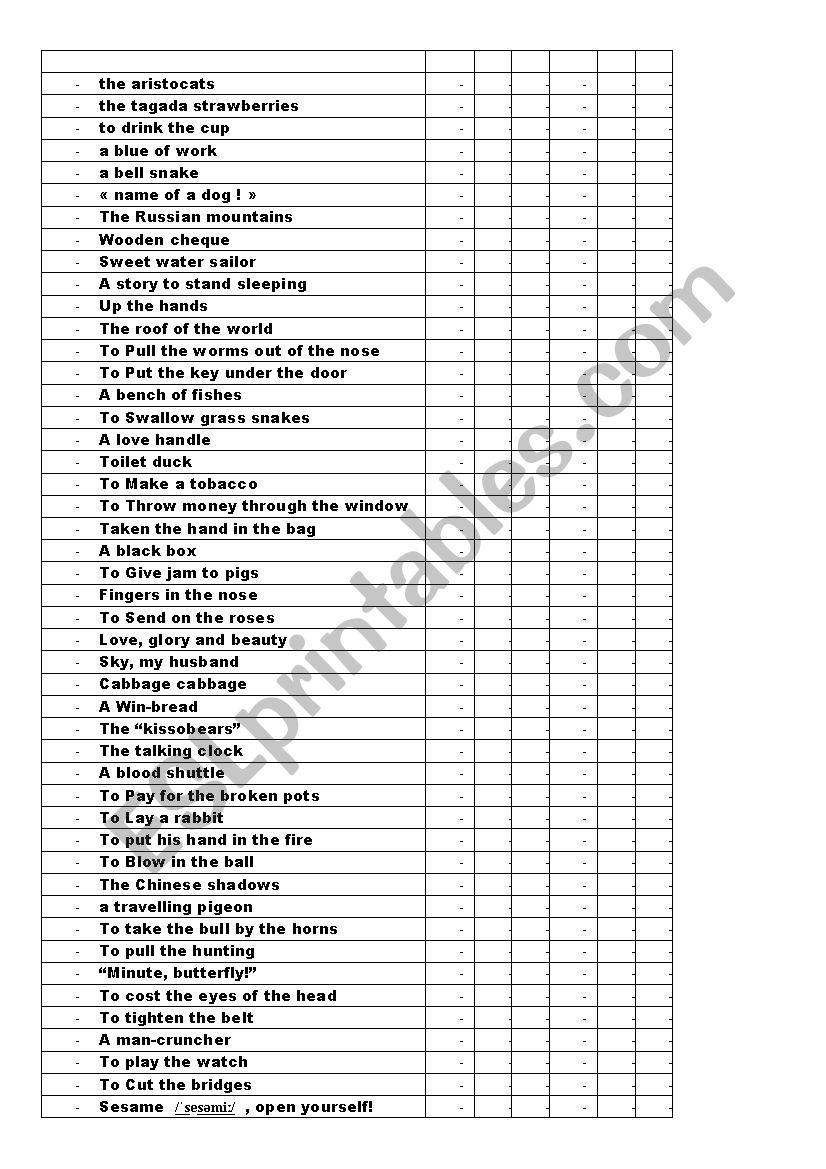 easy team game based on idioms / sing like a saucepan - a love handle