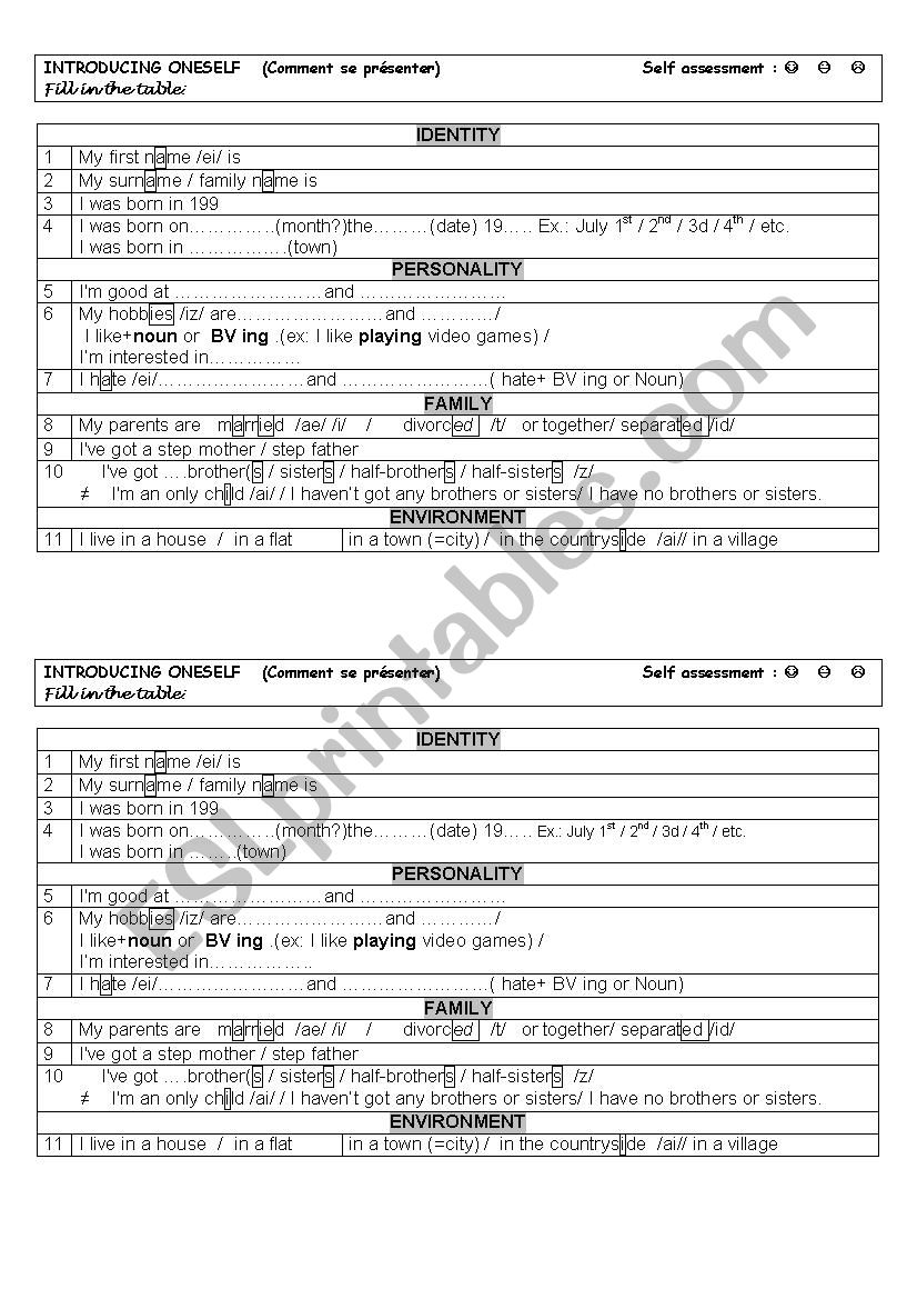 introducing oneself worksheet