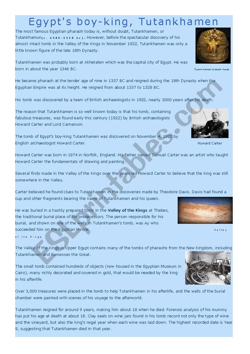 EgyptÂ´s boy-king ,Tutankhamen