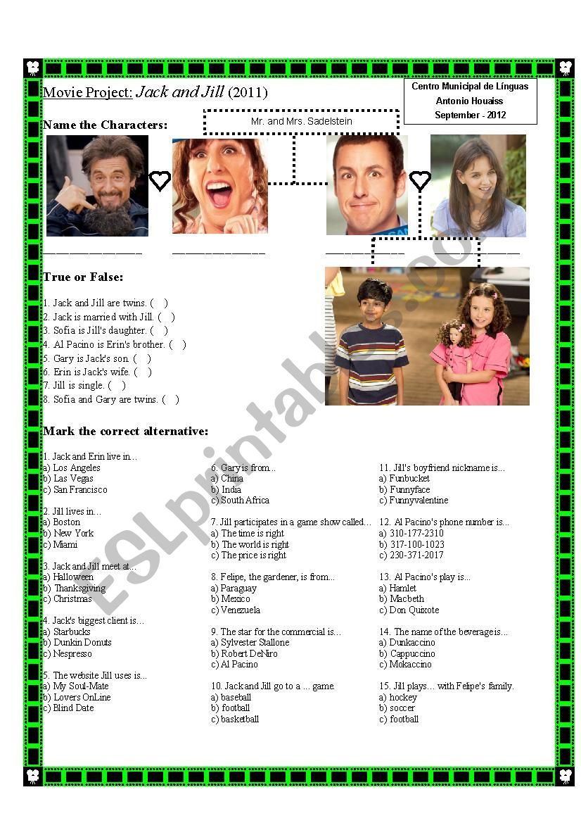 Movie Activity: Jack and Jill (2011)