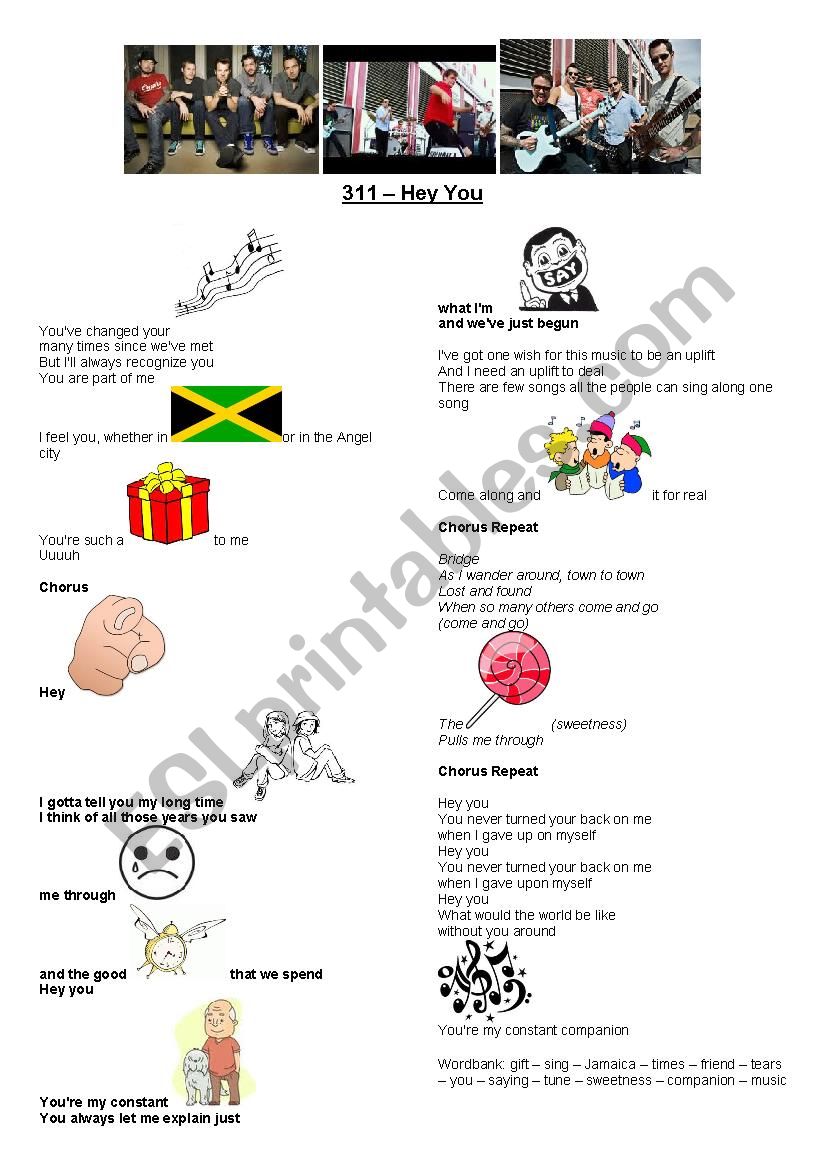 311 - Hey You - Song Activity worksheet